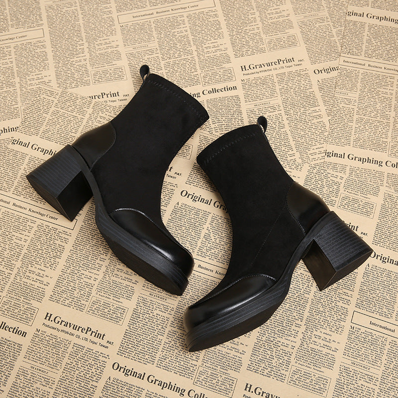 Women's French Style High Martin Square Toe Boots