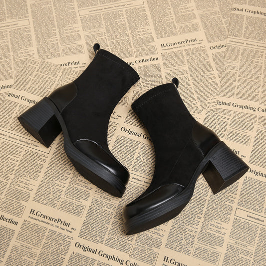 Women's French Style High Martin Square Toe Boots