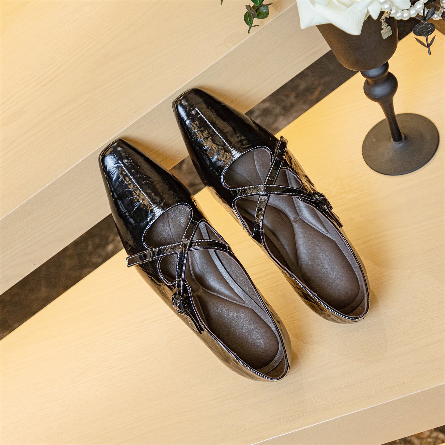 Women's Flat Pumps Low-cut Low Soft Bottom Mary Jane Leather Shoes