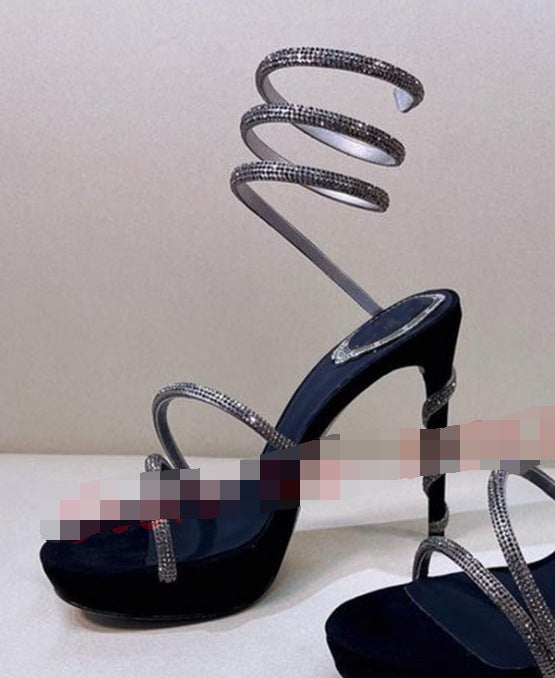 Women's Waterproof Platform Super Stiletto Snake-shaped Rao Strap Large Size For Heels