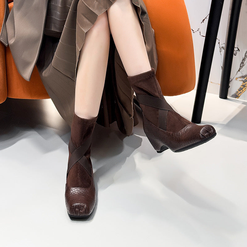 Women's Insole Elegance Retro Below The Knee Women's Leather Boots