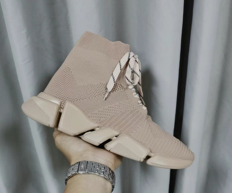 Women's Winter Paris Sock Flat Knitted Letter Sneakers