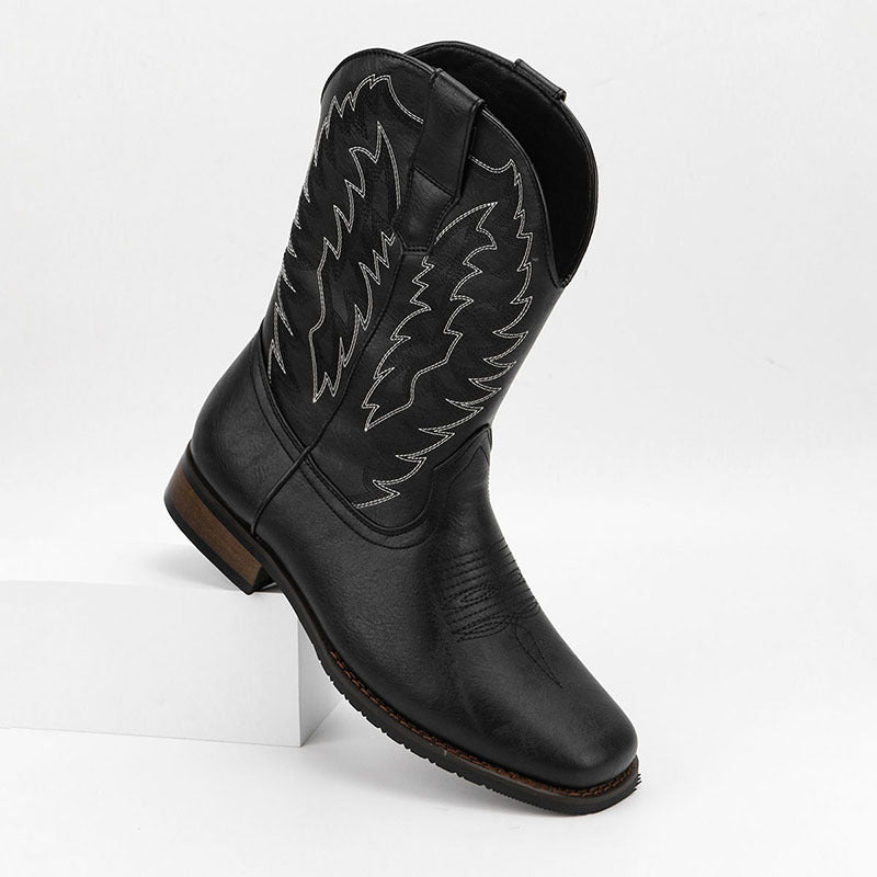 Men's Western Denim Square Toe Embroidery Machine Boots