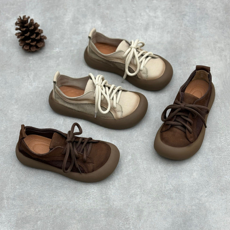 Women's Vintage Genuine Four Artistic Matte Cowhide Women's Casual Shoes