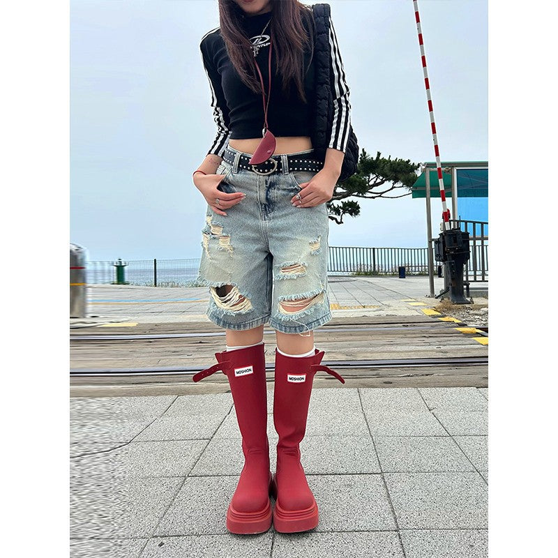 Women's Red Na Outdoor Waterproof Long Fashion Rain Boots