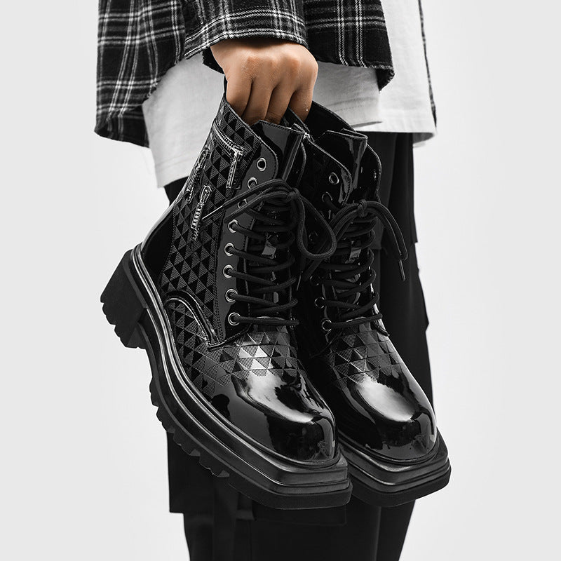 Men's Style Black Panel Side Zipper Round Toe Boots