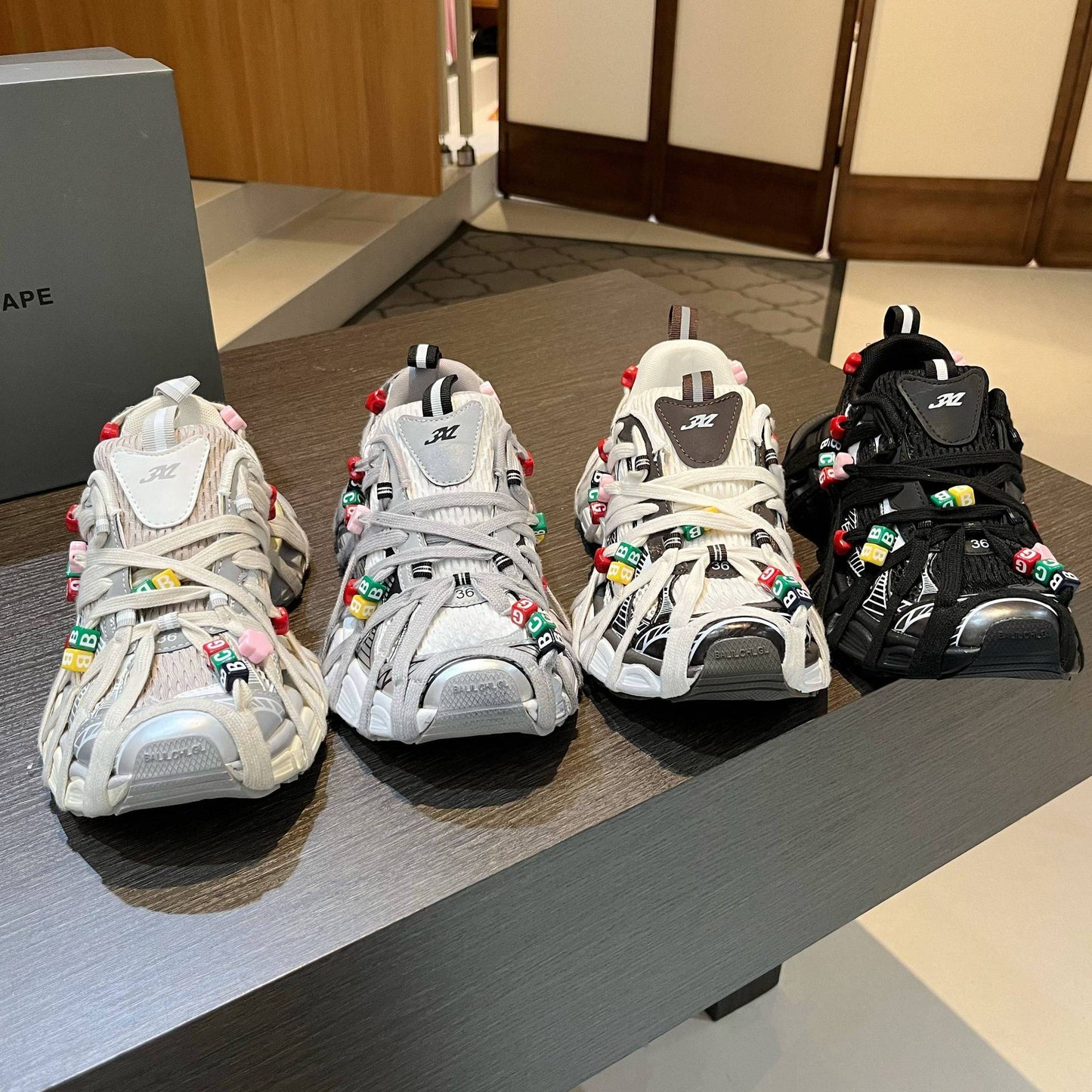 Spring Retro Dad Colorful Flower Beaded Sneakers
