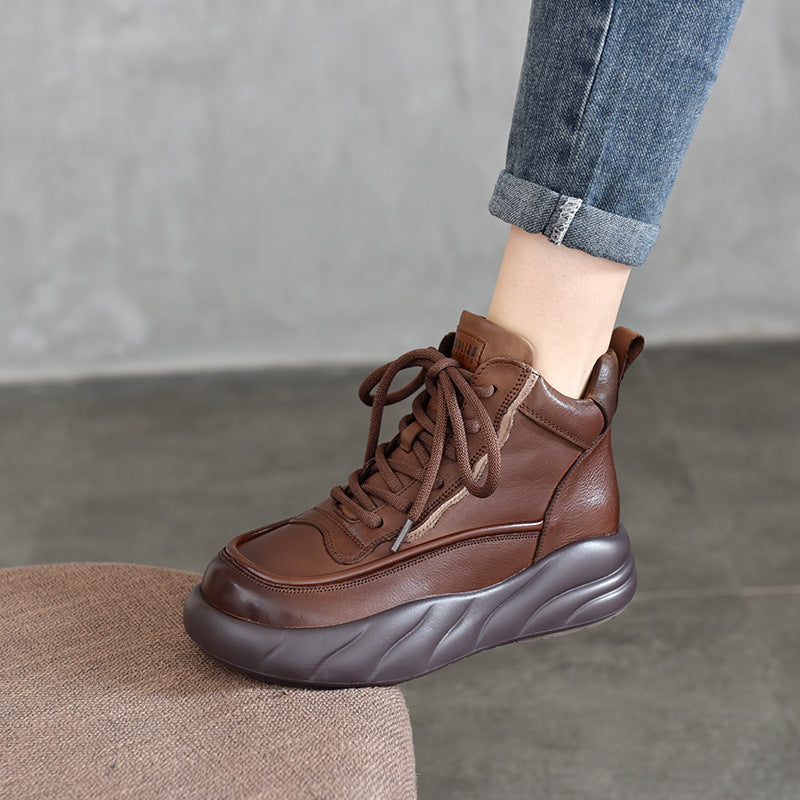 Cotton Fleece-lined Thick Top Layer Cowhide Boots