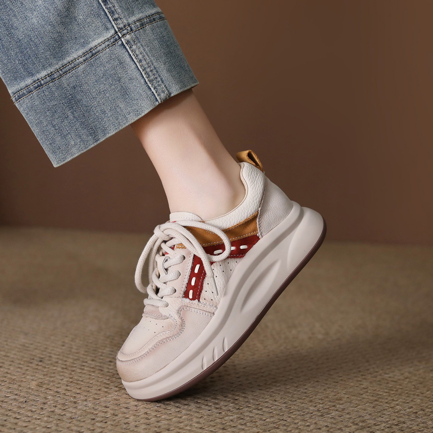 Women's Spring Thick-soled Round Toe Fashion Versatile Height Casual Shoes