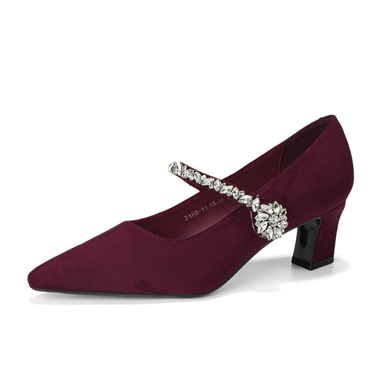 Women's French Style Temperament Crystal Mary Jane High Suede Women's Fashion Shoes