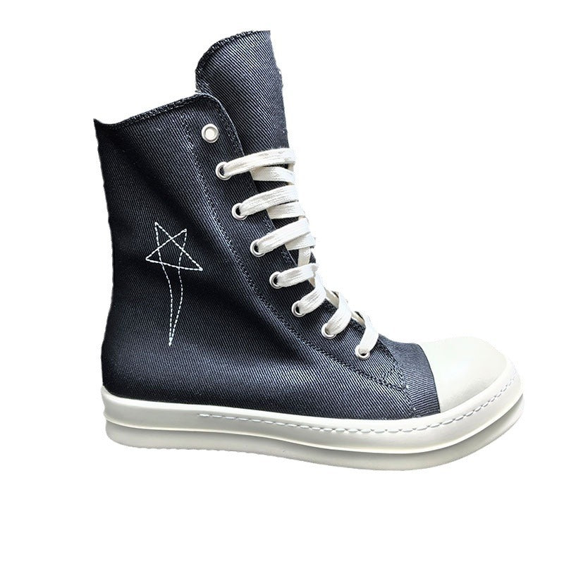 Pentagram Embroidered Couple Zipper Wax Surface Casual Shoes