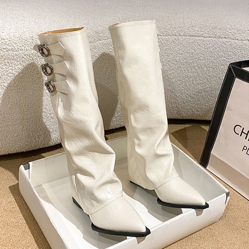 Women's Sheepskin Version Height Increasing Pantyhose Skinny Retro Below The Knee Women's Leather Boots