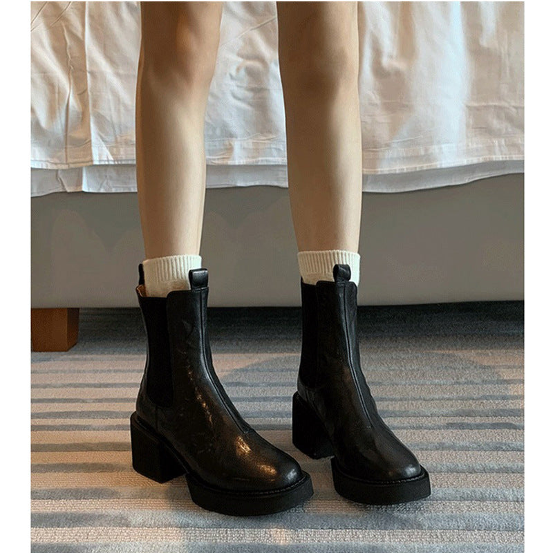 Women's Vintage Crumpled Chunky Ankle Platform Chelsea High Boots