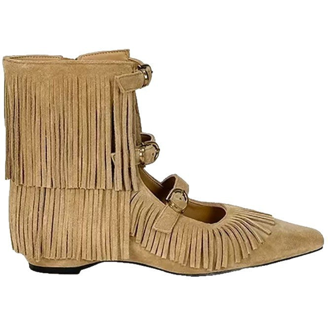 Women's Insole Nomadic Tassel Pointed Toe Booties Women's Leather Boots