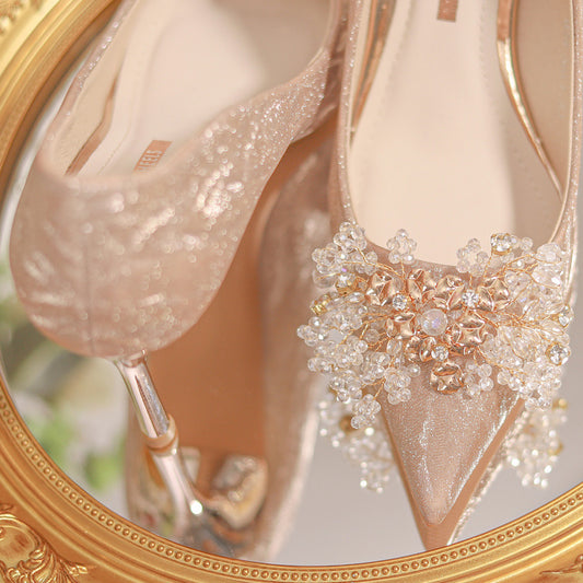 Women's Main Dress Two-way Toast Crystal Bridal Gold Engagement Stiletto Women's Shoes