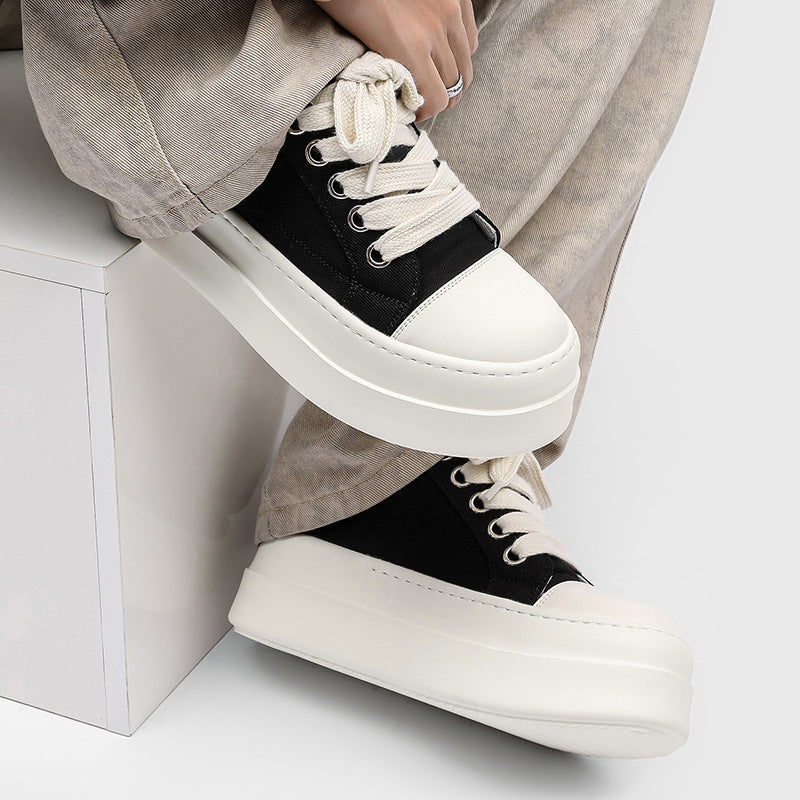 Men's Breathable Thick-soled Fashionable White Black Sneakers