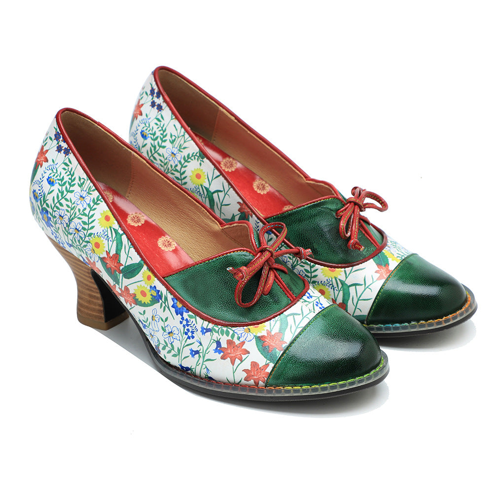 Floral Patchwork Retro Pastoral Style High Heels