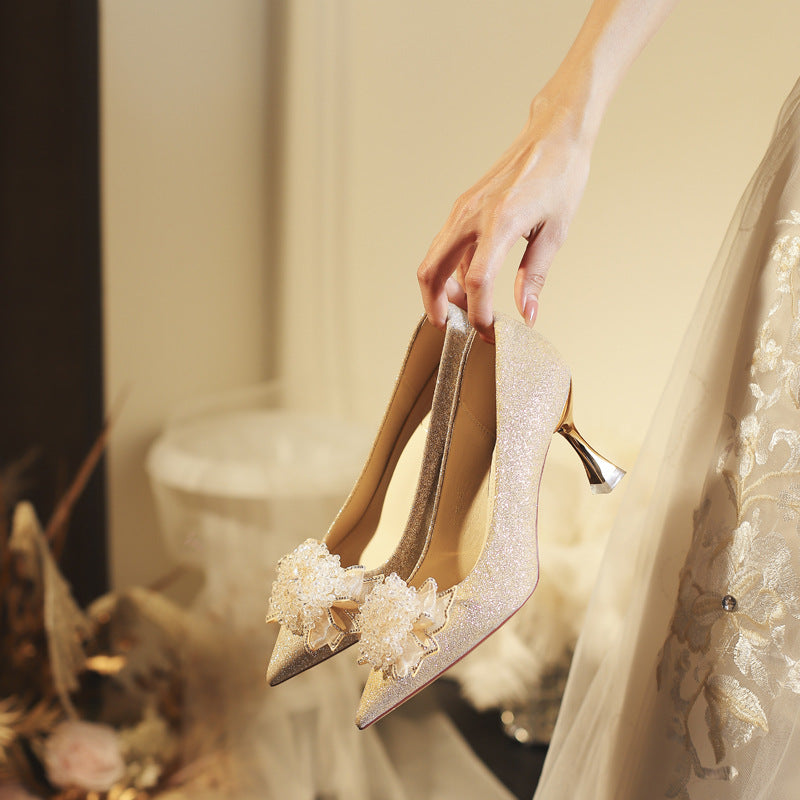 Women's Wedding Not Tired Feet Dress Two-way Wear Crystal High Women's Fashion Shoes