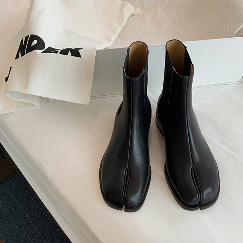 Women's Toe Tabi British Style Slit Beads Chelsea Martin Women's Leather Boots
