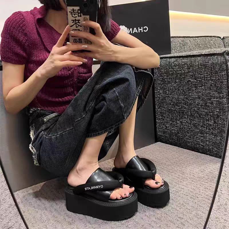 Women's Flip-flops Summer Elevator Wild Outerwear Sponge Thick-soles Slippers