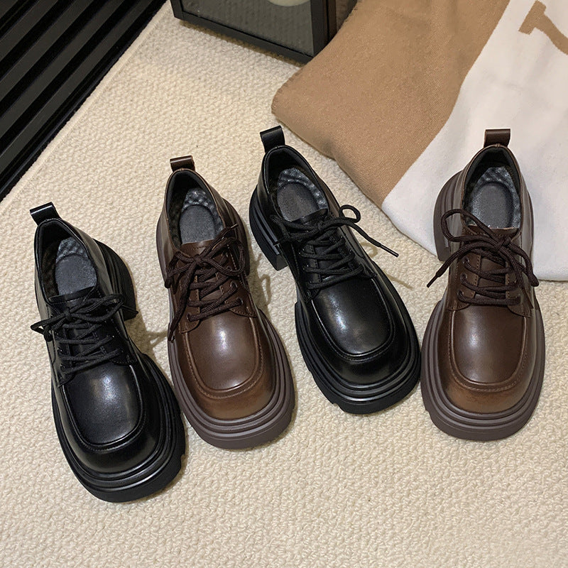 Women's British Style Platform Spring Genuine Elevator Leather Shoes