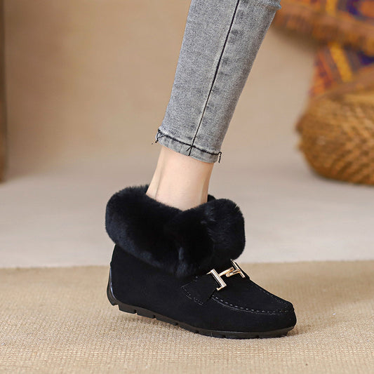 Women's Fur Integrated Fleece-lined Rabbit Thermal Cotton Height Snow Boots