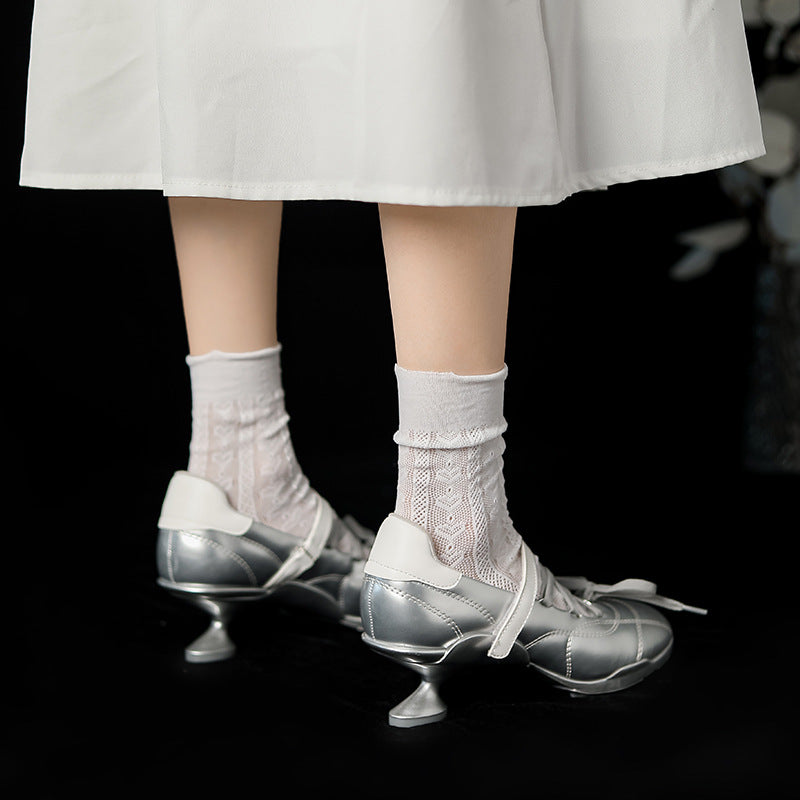 High-grade Sier Functional Sports Style Ballet Chunky French Pumps Design Women's Fashion Shoes