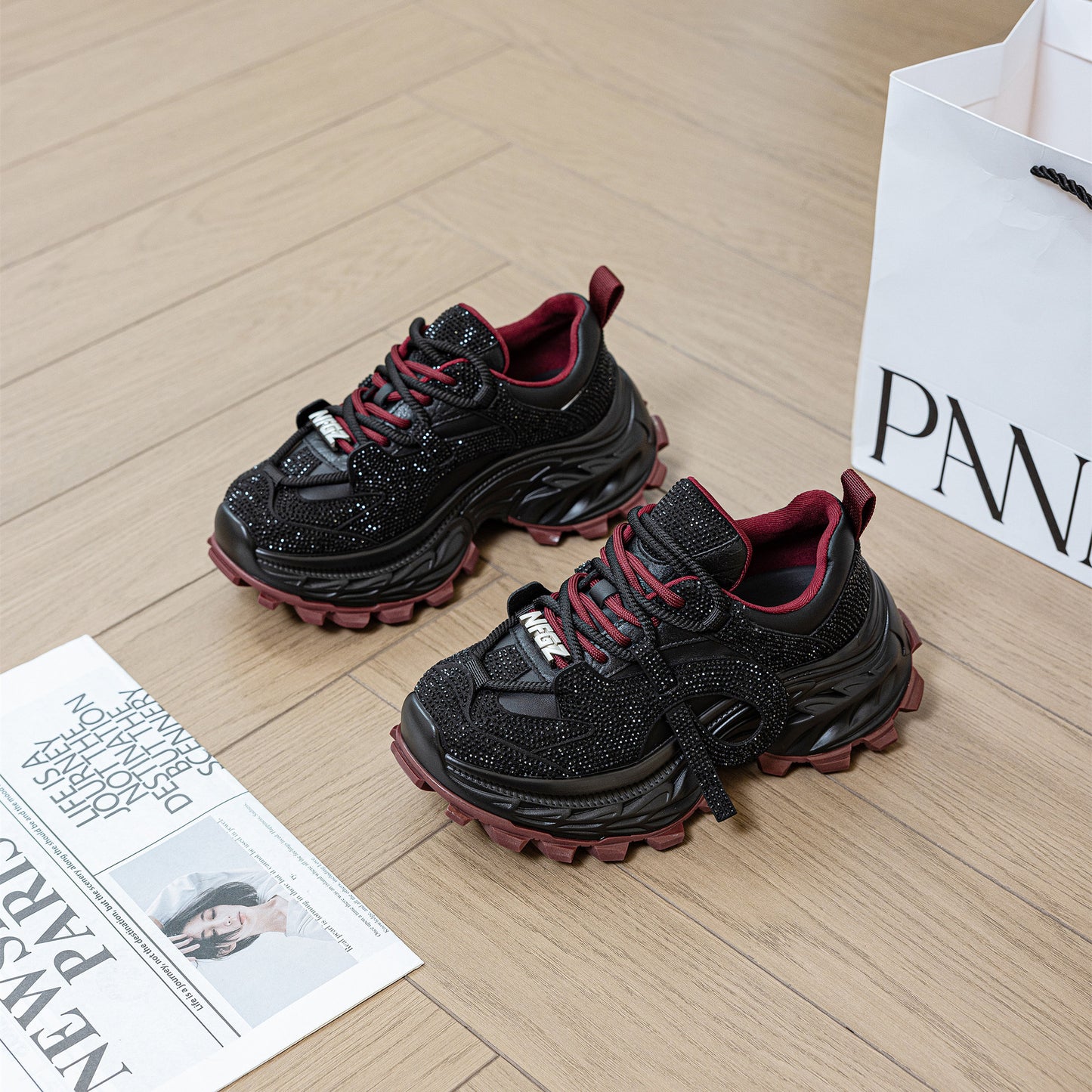 Women's Rhinestone Dad Platform Sports Pumps Fashion Sneakers