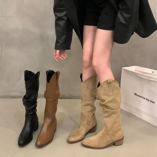 Women's Chunky Retro Super High Brown V Pile Style Autumn Heels