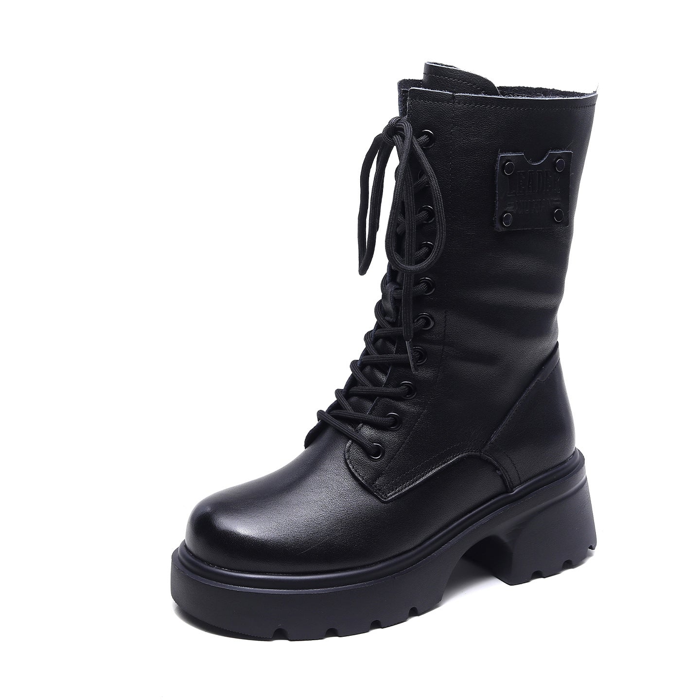 Women's Thick Bottom Vintage Martin Real With Fleece Lining Mid Chunky Heels