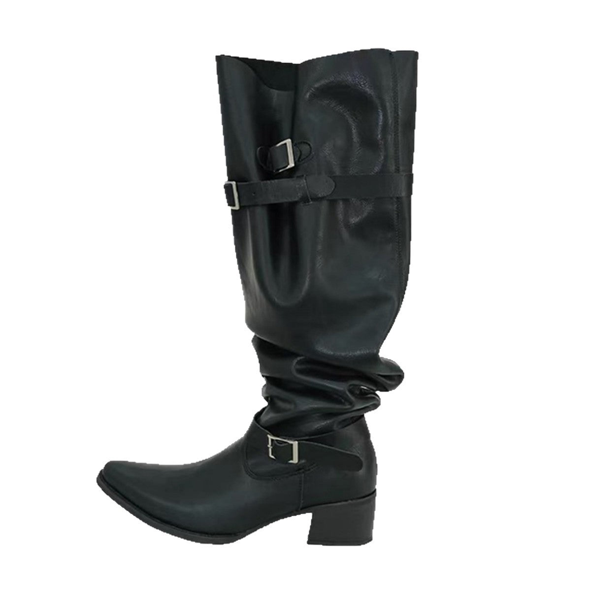 Women's Genuine Pointed Toe Below The Knee Women's Leather Boots