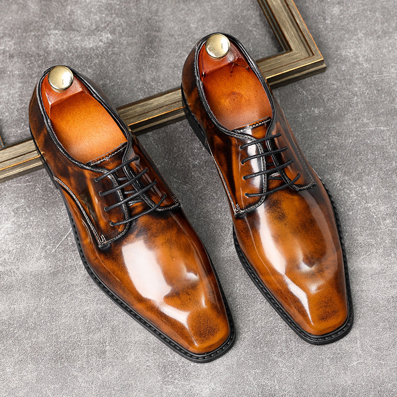 Men's First Layer Cowhide Gentleman Formal Slit Bead Leather Shoes