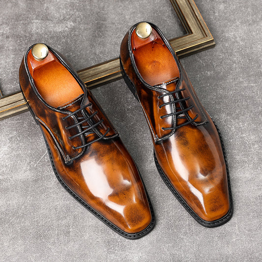 Men's First Layer Cowhide Gentleman Formal Slit Bead Leather Shoes