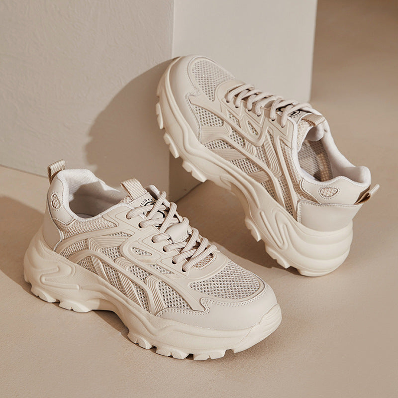 Women's Breathable Apricot Platform Heightened Daddy For Sneakers