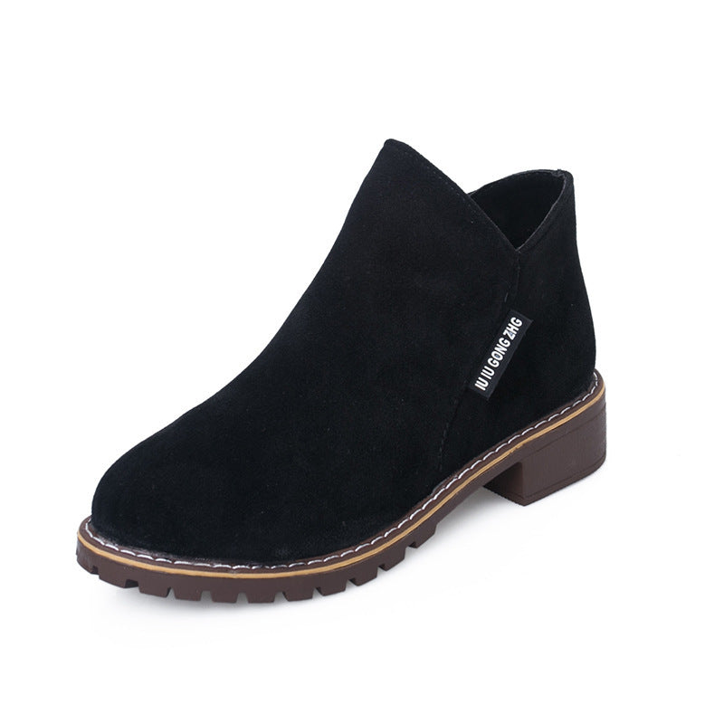 Women's Korean Martin Side Zip Short Low-heeled Boots