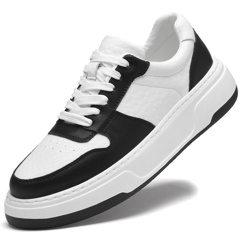 Men's Luxury Fashion Invisible Thick Bottom Trendy White Cowhide Height Increasing Sneakers