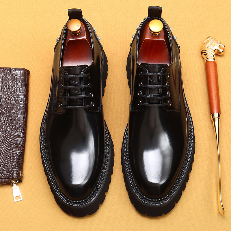 Layer Platform Height Increasing Genuine England Leather Shoes