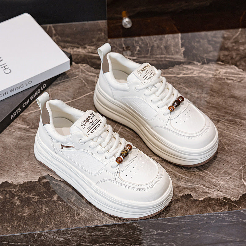 Women's Large Size Cowhide Platform White Board Women's Casual Shoes