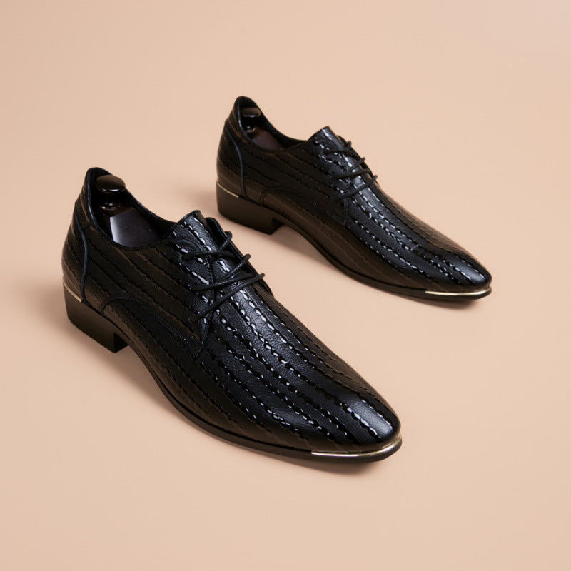 Men's Style Inner Height Increasing Black Pointed Men's Business Leather Shoes