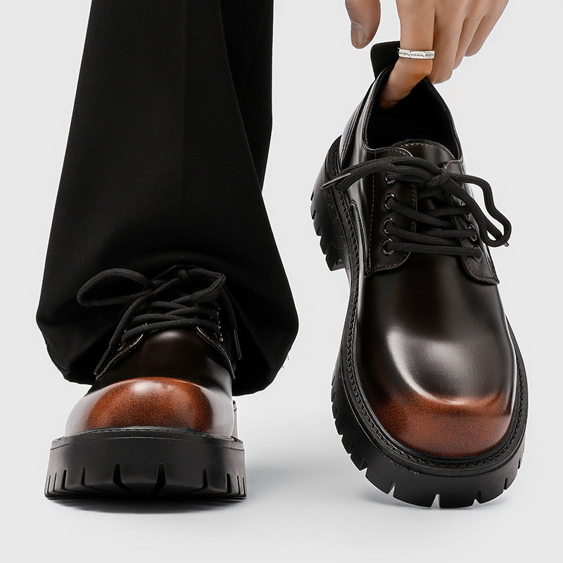 Men's Thick Bottom Increased Business Formal Wear High-grade Big Head Low Men's Casual Leather Shoes