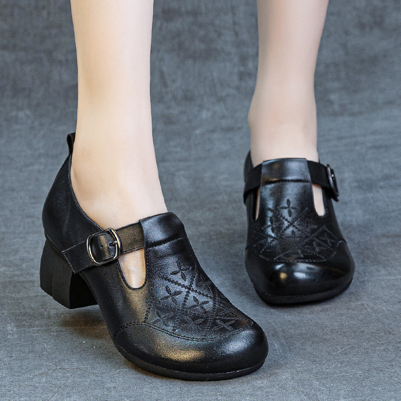 Women's Autumn Genuine Thin Thick Soft Bottom Top Layer Cowhide Embroidery Women's Fashion Shoes