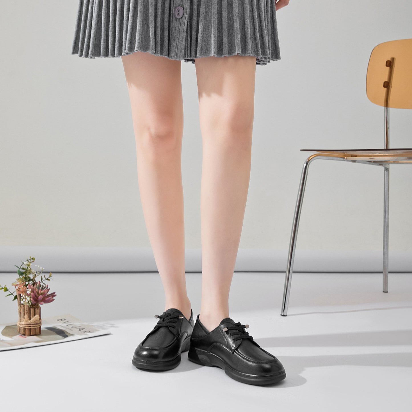Women's Soft Pumps Spring Black Comfortable Platform Loafers