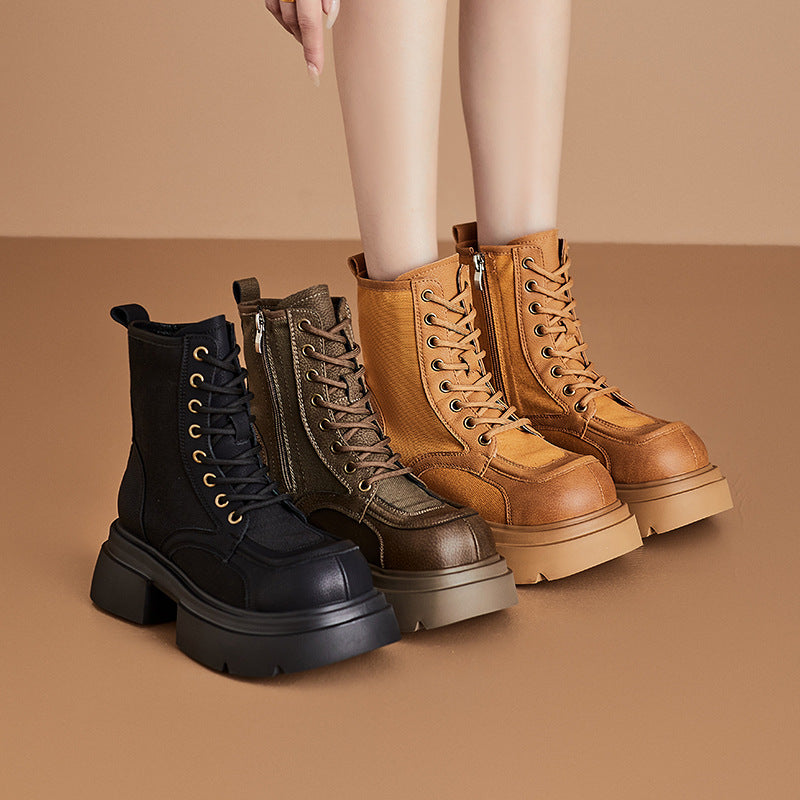 Women's Retro Worker Thick-soled Martin Lace Up Women's Leather Boots
