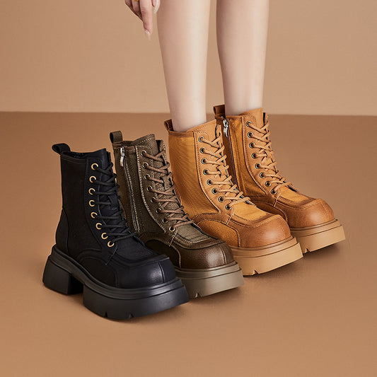 Women's Retro Worker Thick-soled Martin Lace Up Women's Leather Boots