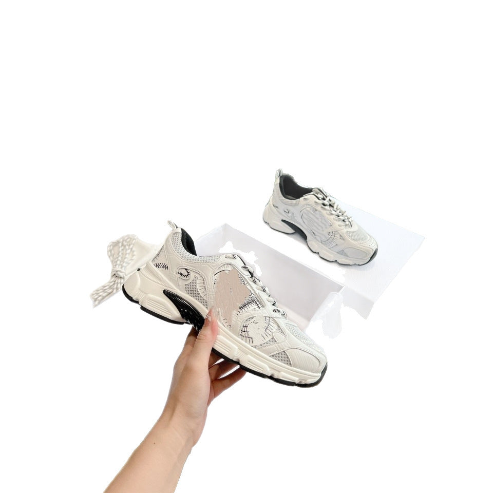 Women's Spring Mesh Fabric Cowhide Stitching Breathable Sneakers