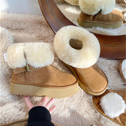 Women's Platform Belt Buckle Plus Veet Warm Snow Boots