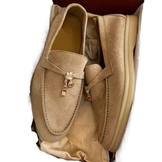 Women's Sheepskin Slip-on Pumps British Tassel Buckle Deep Mouth Loafers