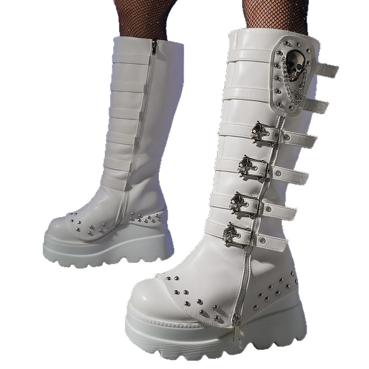 Women's Metal Buckle With Platform High Female Plus Boots