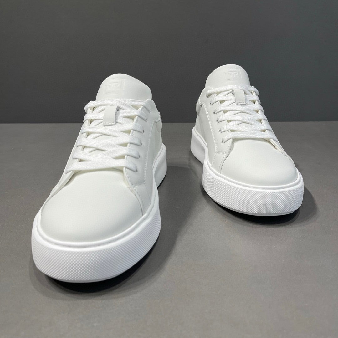 Men's Layer Environmentally Friendly Cowhide White Fashionable Trendy Sneakers