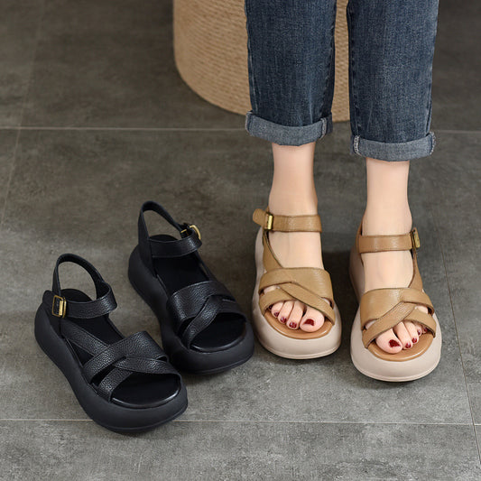 Price Platform Genuine Summer Cowhide Slingback Sandals